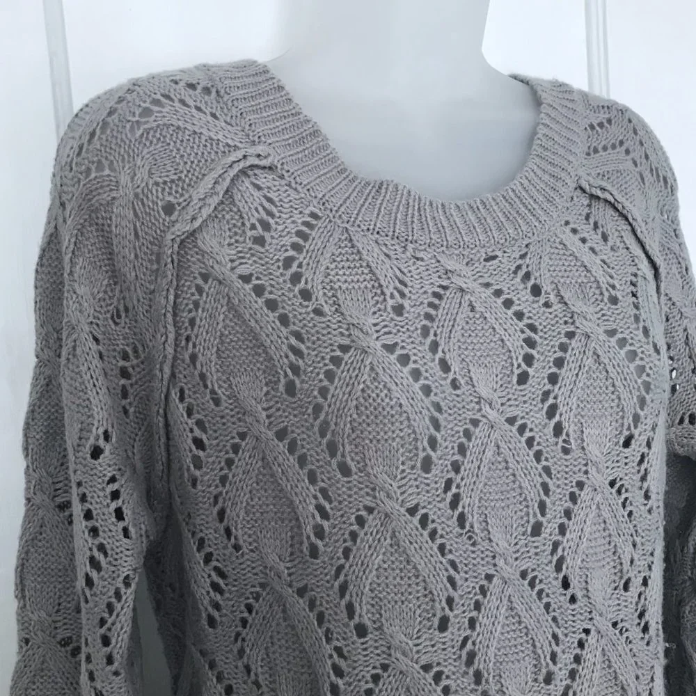 Grey Pointelle Sweater Sz L - Picture 2 of 9